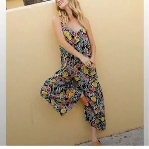 Natural Life Floral V-Neck Wide Leg Jumpsuit Black Multi Medium